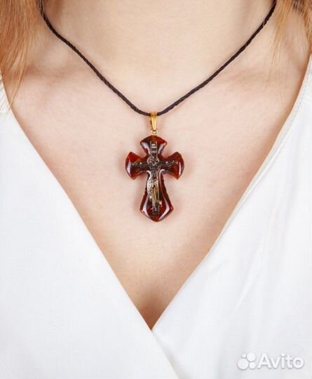 Крест Православный янтарь