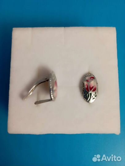 Серьги серебро эмаль брошь чехословакия СССР