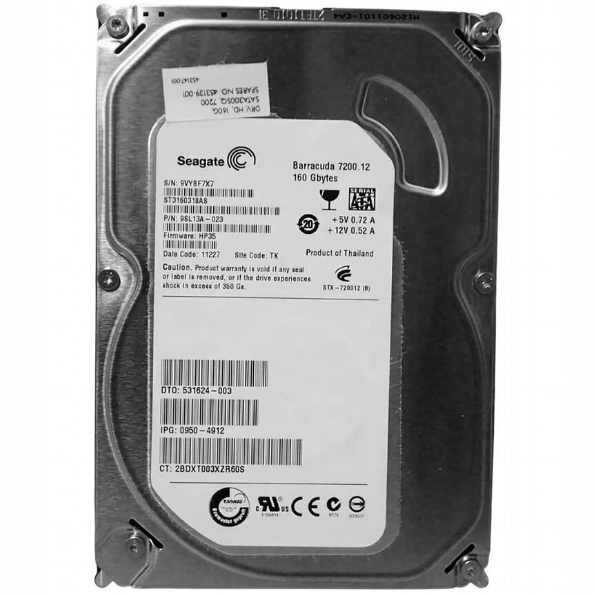 [531624-003] Жесткий Диск Hp 160gb Sata2 3,5" Hdd 531624-003
