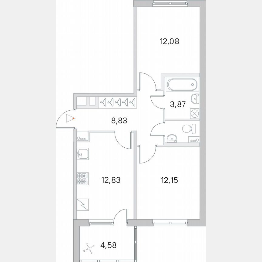 2-к. квартира, 54,1 м², 2/5 эт.