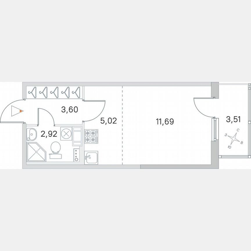 Квартира-студия, 24,3 м², 3/4 эт.