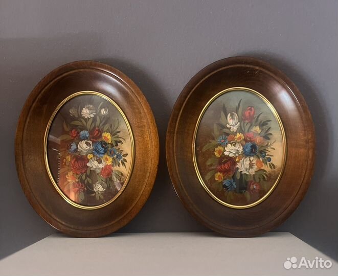 Старинные миниатюры цветы масло Италия