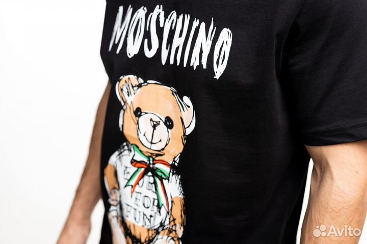 Футболка черная мужская Moschino с медведем