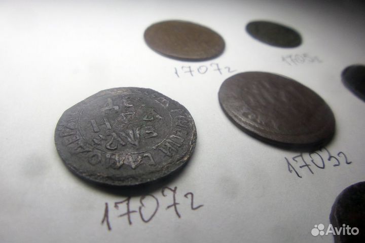 Монеты (полушка, денга, копейка). Петр 1. От 450 р