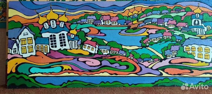 Картина масло пейзаж 102 х 48