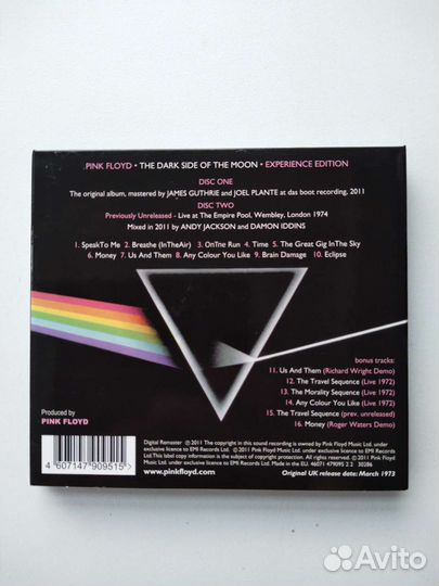2 CD диска. Pink Floyd. The Dark side of the moon