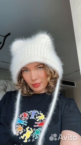 Шапка чепчик Мишка котик ангора