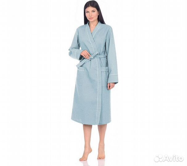 Халат вафельный Home One с кантом голубой 56