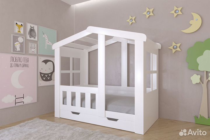 Кровать домик с ящиком, одноярусная 