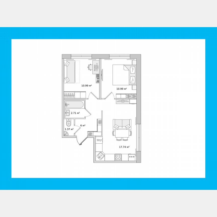 2-к. квартира, 49,9 м², 2/15 эт.