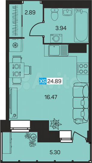 Квартира-студия, 24,9 м², 6/8 эт.