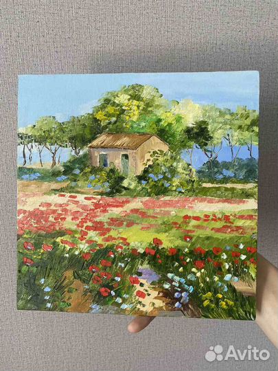 Картина маслом пейзаж Прованс. Маки