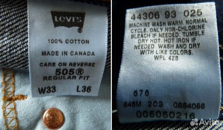 Levi's 505 Regular Fit W34L36 Canada 2003 год