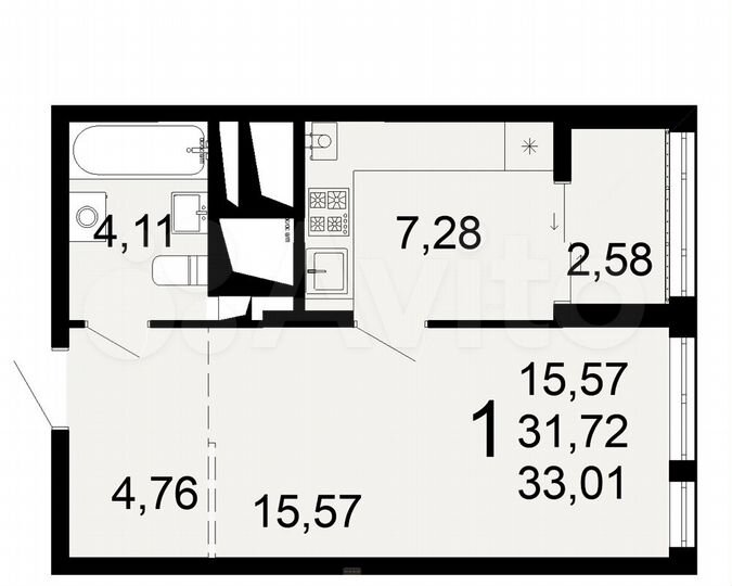 1-к. квартира, 33 м², 7/26 эт.