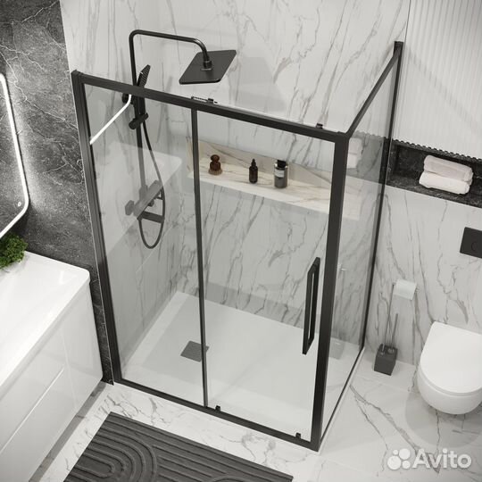 Душ.огр. Cosmo (10070195) черн мат, прозр стекло