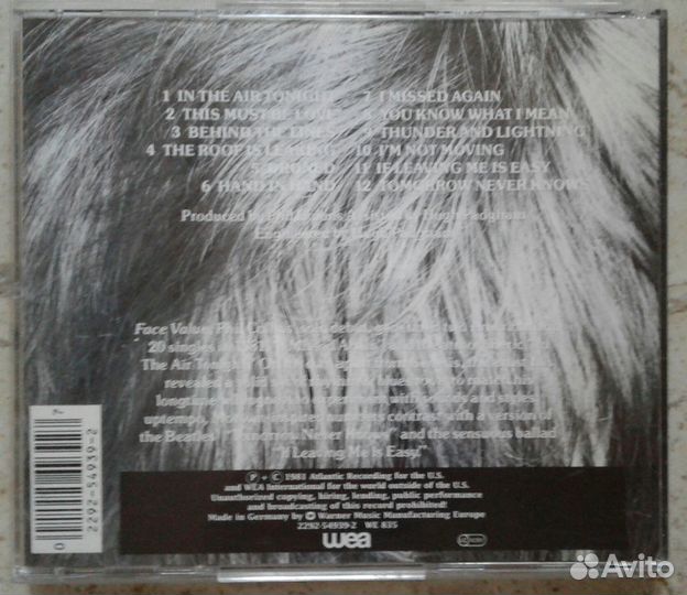 Phil Collins. Face Value. CD Europe 1981 EX+