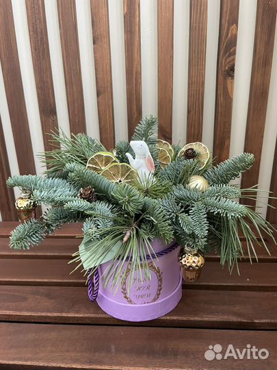 Новогодняя композиция из натуральной ели (нобилис)