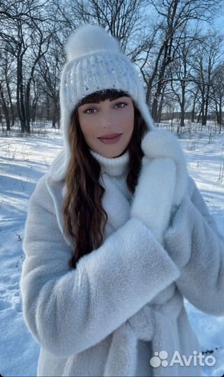 Шапка-ушанка и варежки из пуха норки(комплект)