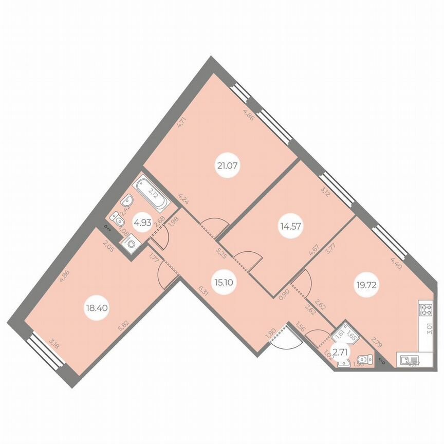 3-к. квартира, 96 м², 2/20 эт.
