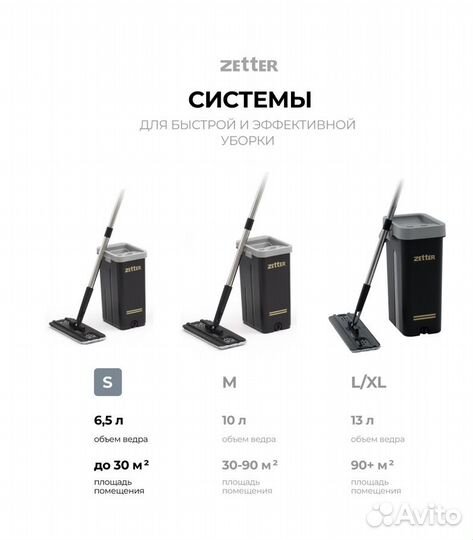 Новая Швабра с ведром Zetter S оригинал Черная
