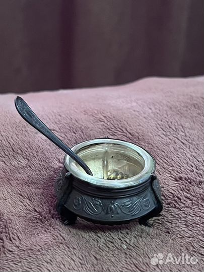 Горчичница с ложкой мельхиор из СССР