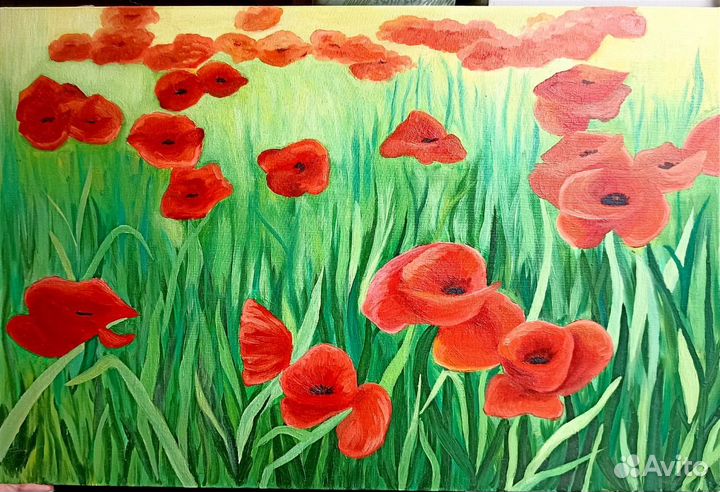 Картина маслом на холсте (маковое поле)