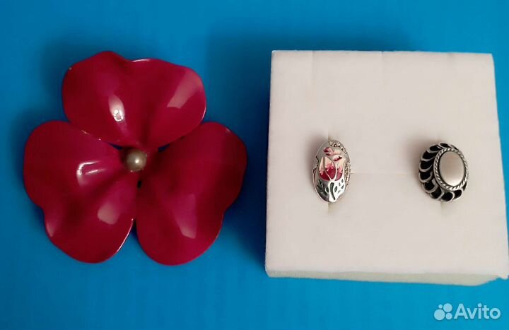 Серьги серебро эмаль брошь чехословакия СССР