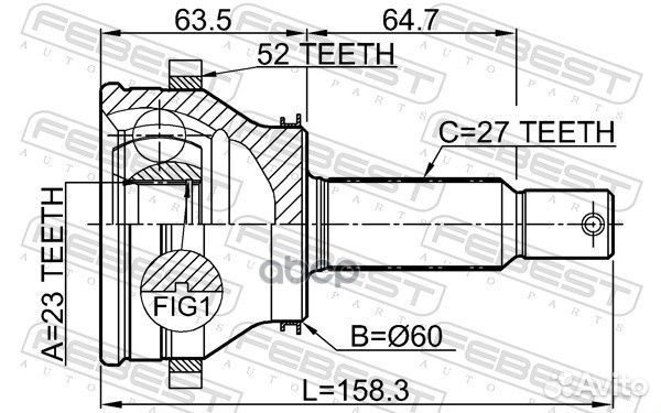 ШРУС наружный к-кт задний 25x58.5x27 Hyundai S