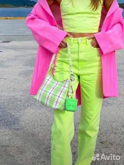 Y2k джинсы неоновые зеленые