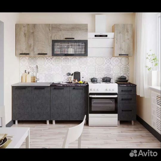 Кухня Крафт-мини 2,0м Дуб и Бетон Темный