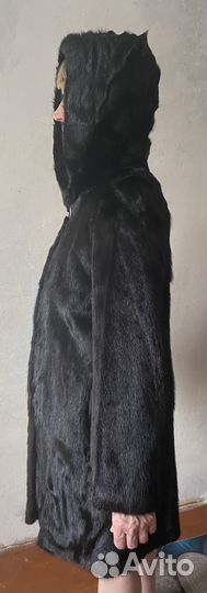 Шуба норковая с капюшоном 44 46 черная