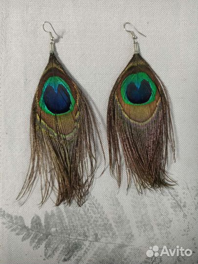 Серьги перья павлина