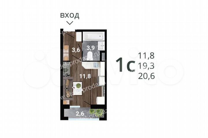 Квартира-студия, 20,6 м², 8/14 эт.