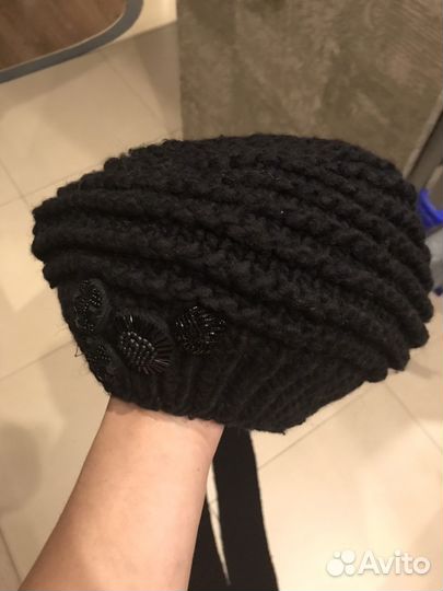 Комплект вязаный шарф и шапка берет