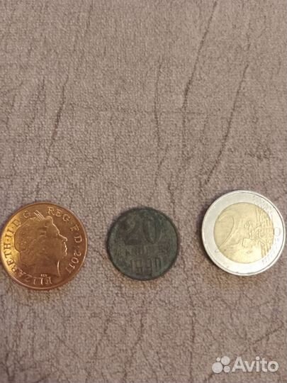 Монеты СССР 20 копеек, монета TWO pence, 2 евро