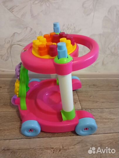 Каталка-ходунки розовая с конструктором