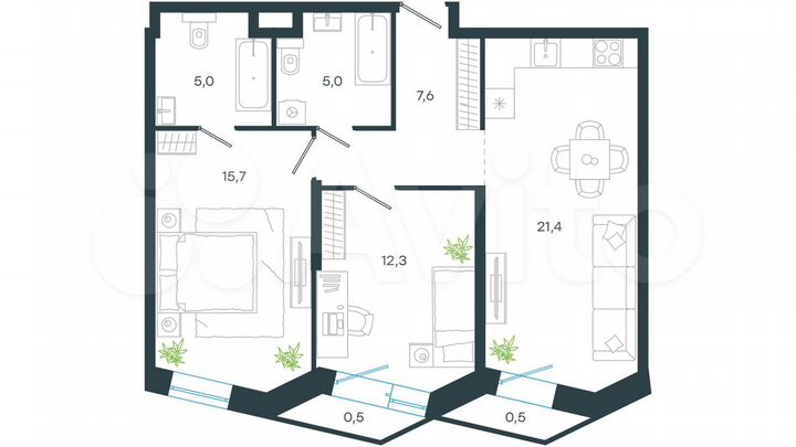 2-к. апартаменты, 68 м², 20/24 эт.