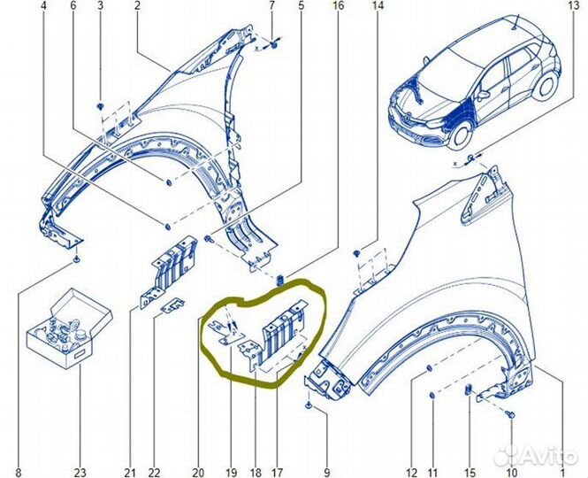 Кронштейн крыла передний левый Renault Kaptur