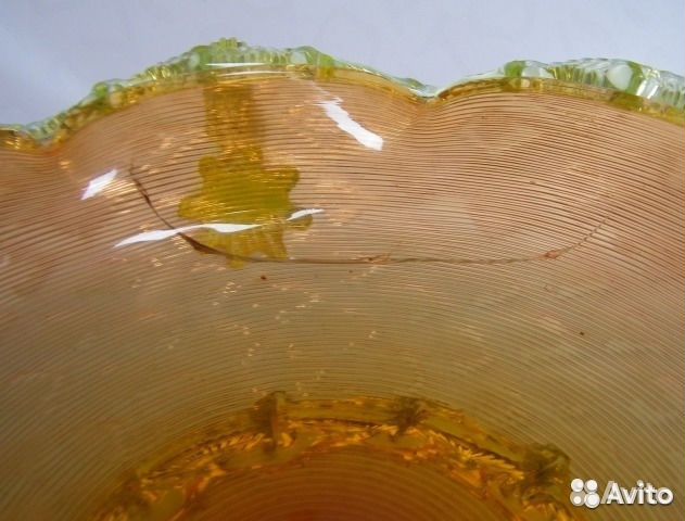 Ваза ладья оранжевое и урановое стекло 2 шт