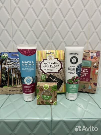 Мочалки джутовые с мылом, маска сакская грязь