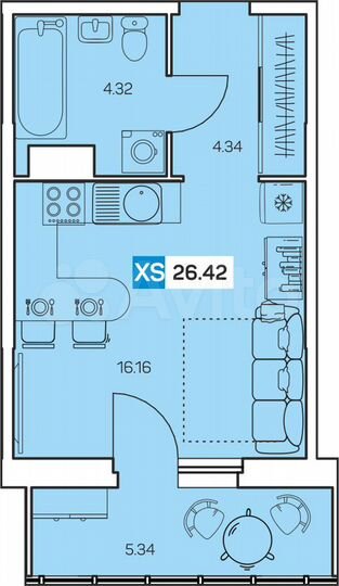 Квартира-студия, 26,4 м², 5/9 эт.