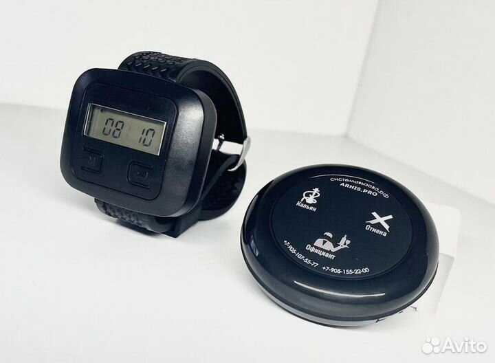 Часы и кнопки вызова официанта в ассортименте