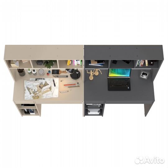 Два рабочих компьютерных стола Mobi Комфорт 12.77F цвет сатин/тёмно-серый