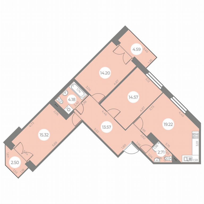 3-к. квартира, 87 м², 3/20 эт.