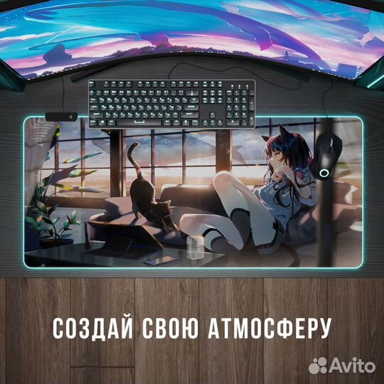 Аниме 6 Игровой коврик для мыши и клавиатуры с RGB