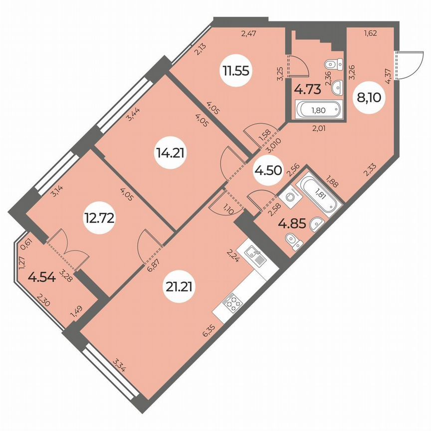 3-к. квартира, 84 м², 14/24 эт.