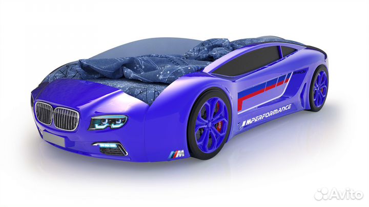 Кровать-машина Roadster бмв Синяя с подъемным меха