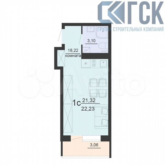 Квартира-студия, 22,2 м², 14/20 эт.