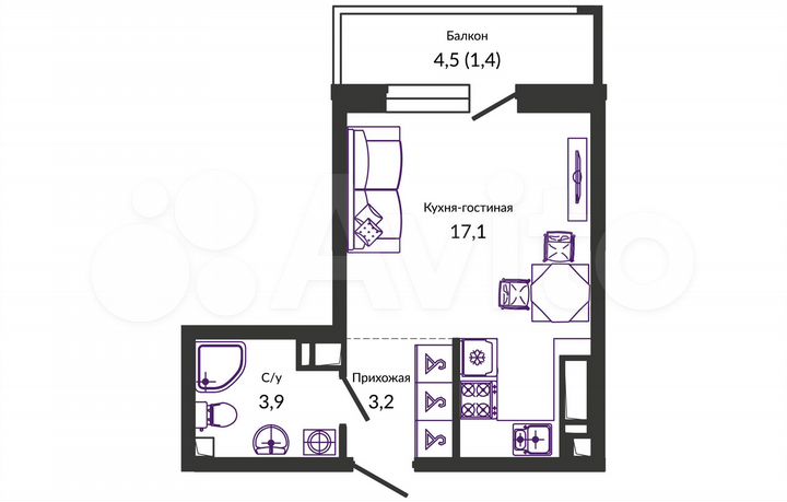 Квартира-студия, 25,7 м², 19/24 эт.