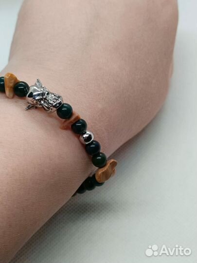 Браслет с орком(Моховой агат, мукаит)